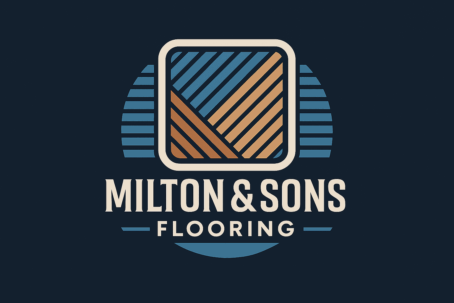Milton & Sons Flooring logo with geometric design on dark blue background.